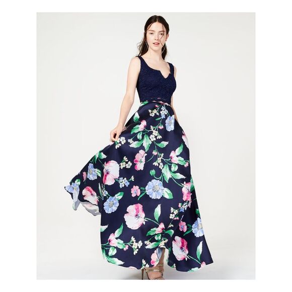 NWT CITY STUDIO Womens Navy Lace Glitter Prom Top 5 - Picture 3 of 5